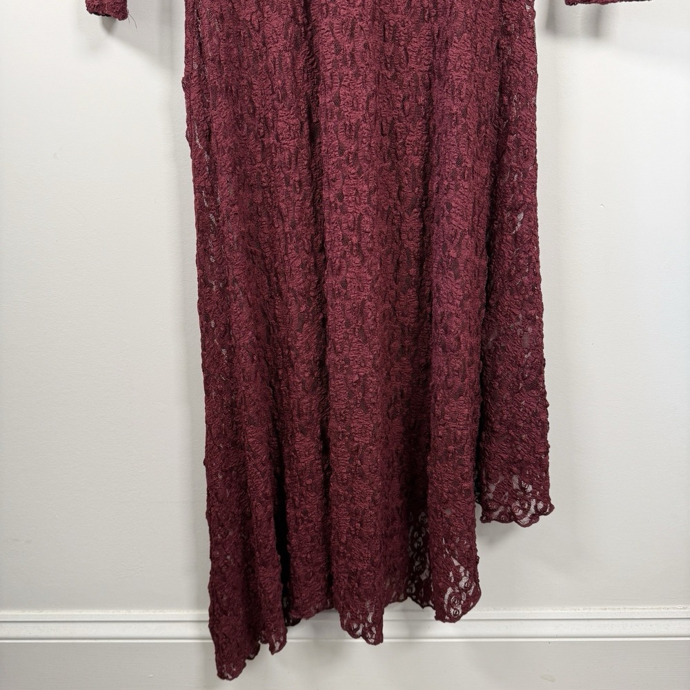 NWT Zara Maxi Dress Asymmetrical Maroon Women's Large Sheer Long Sleeve - Picture 2 of 8